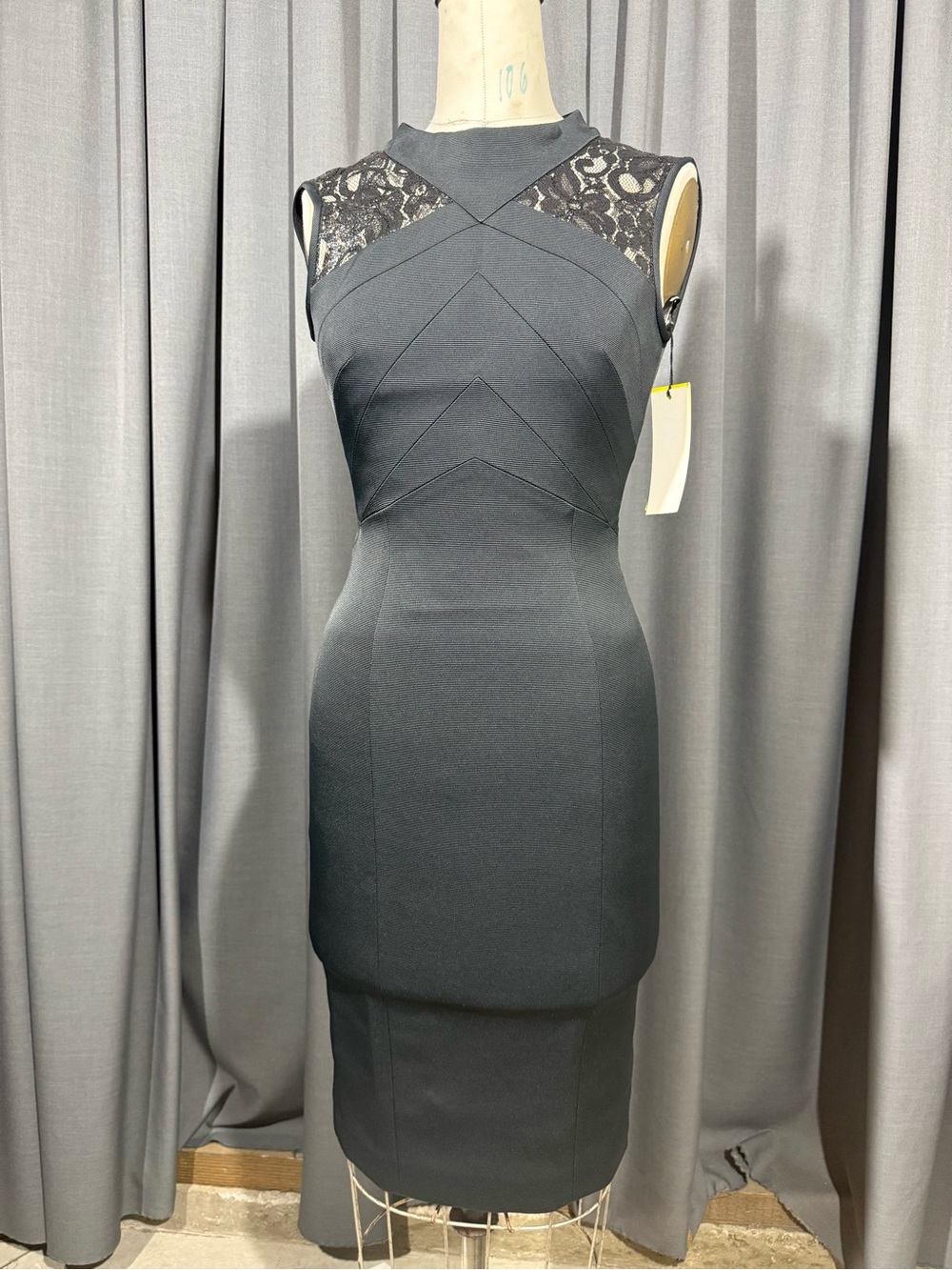 Karen Millen Black Lace-Trim Midi Sheath Dress